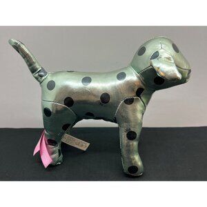 Victorias Secret PINK Metallic Silver & Black Polka Dot Dog Plush